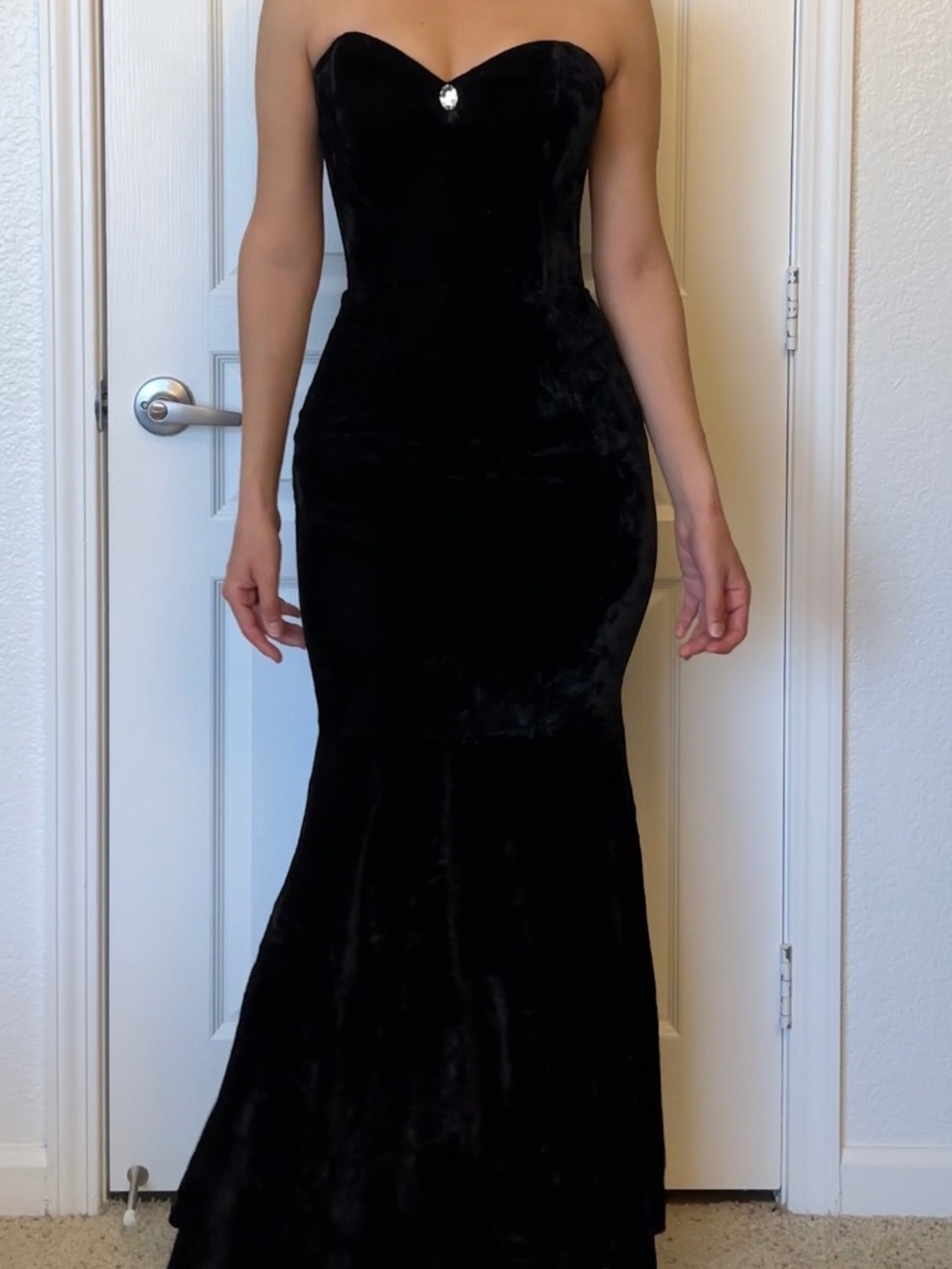 Vintage Jessica McClintock Gunne Sax Strapless Black Velvet Mermaid Formal Dress